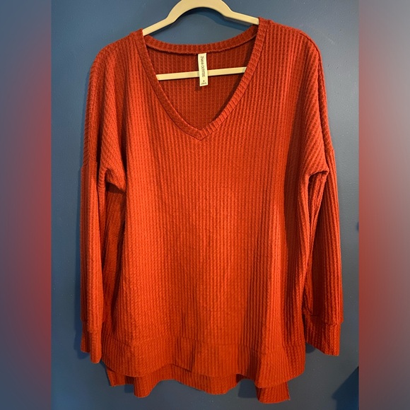Rust Orange V-Neck Sweater - Picture 1 of 3